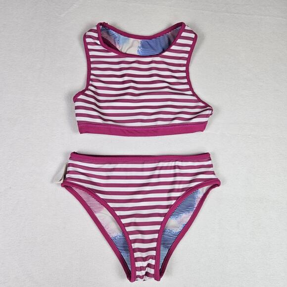 Eddie Bauer Girls Reversible Swimsuit Size 7/8 M Tankini Bikini Beach Pink Pool - Picture 4 of 14